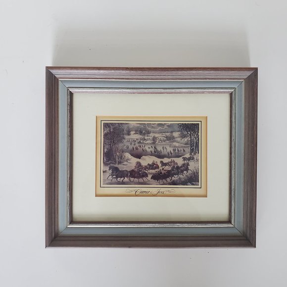 Vtg CURRIER & IVES Framed Print New York CENTRAL PARK IN WINTER Scene Horses - Picture 1 of 9